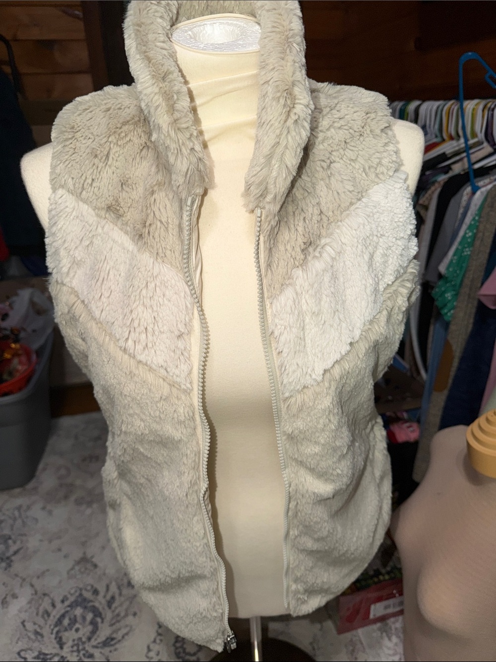 Patagonia Cream Faux Fur Zip-Up Vest